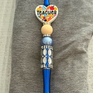 Teacher Heart Beaded Blue Bling Pen